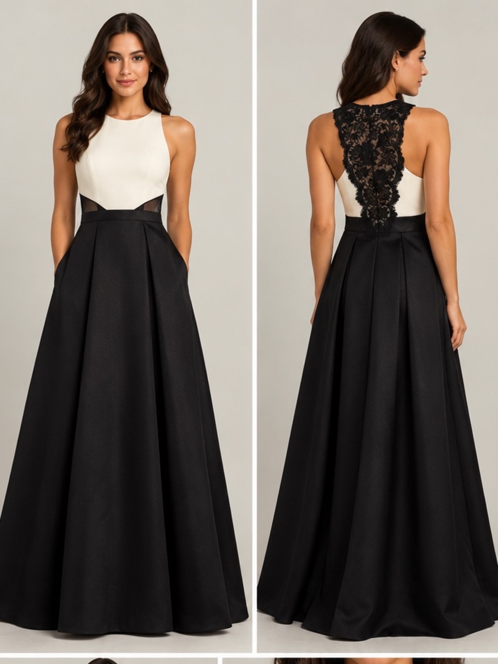 Xscape Black & Ivory Lace Back Formal Gown – Size 2